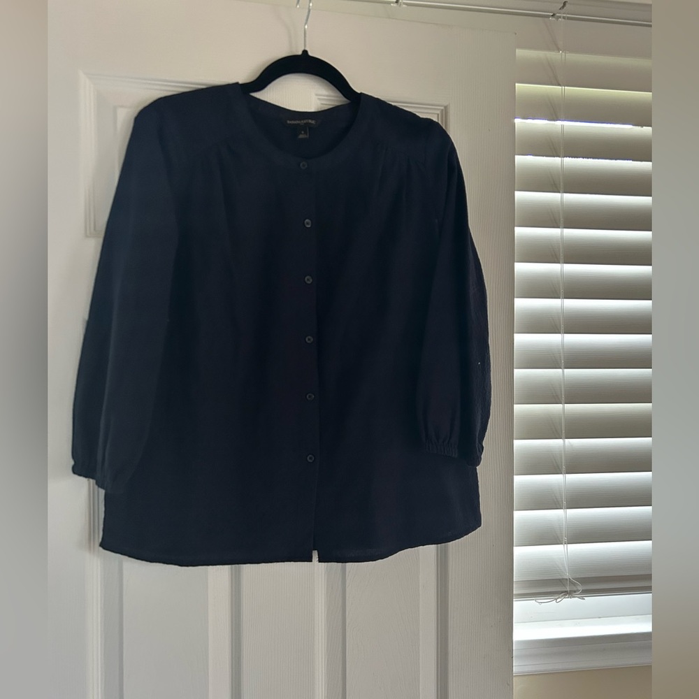 Banana Republic Navy Blue Button-Up Blouse